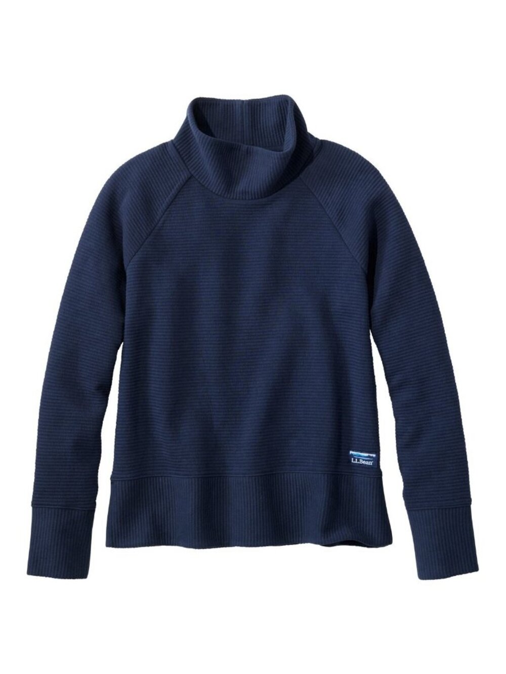 L.L. Bean Womens S Lakewashed Double-Knit Funnelneck Ribbed Sweatshirt Navy Blue